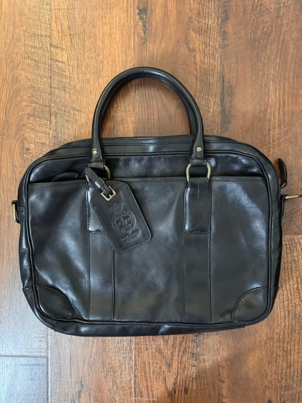 POLO RALPH LAUREN black leather, top handle briefcase/laptop bag, unisex